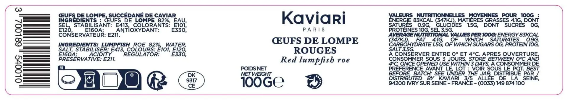 Oeufs lompe rouges DK 100g 26x162