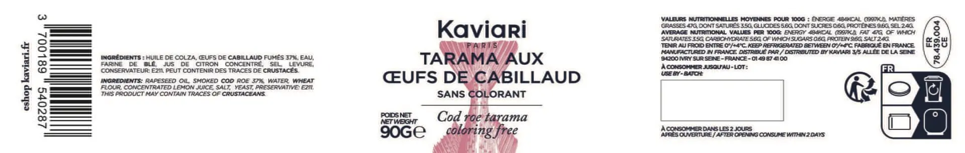 Tarama blanc 90g 26x180