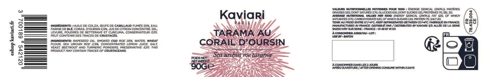Tarama corail d'oursin 90g 26x180