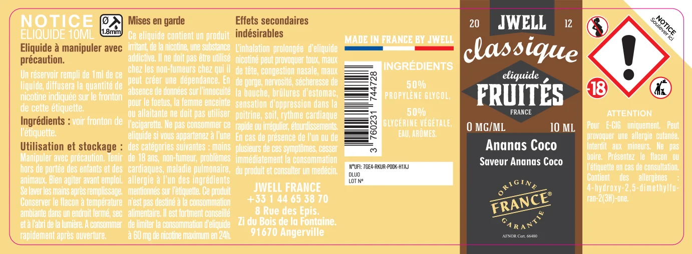 40X114 10ML ANANAS COCO 10ML_0MG_CLASSIC FRUITES