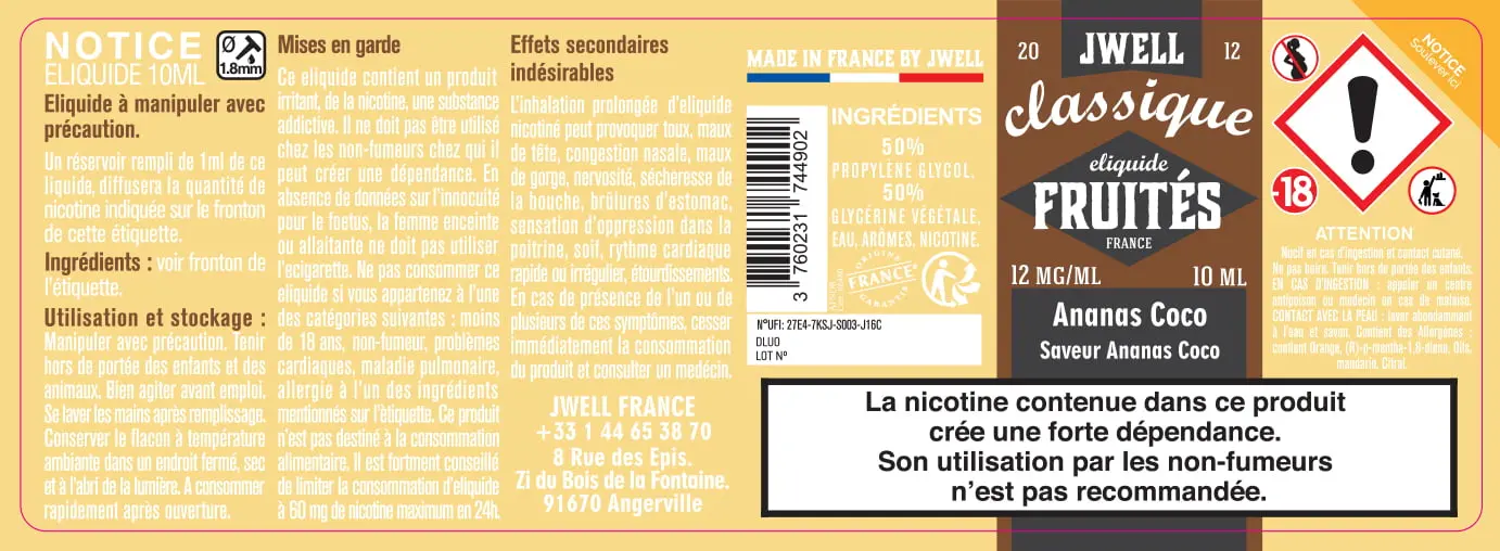 40X114 10ML ANANAS COCO 10ML_12MG_CLASSIC FRUITES