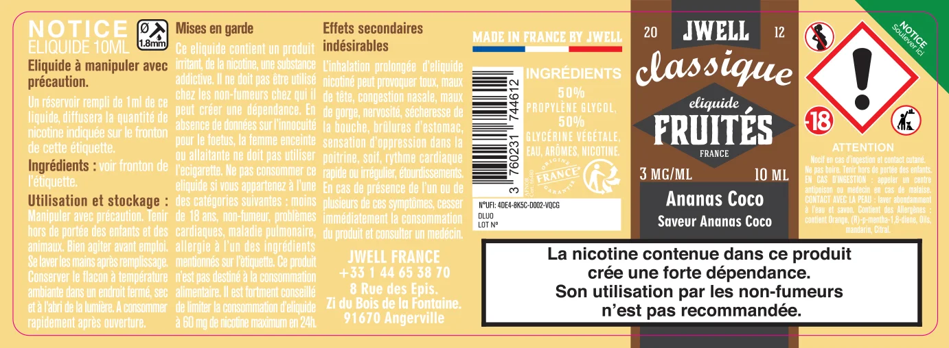 40X114 10ML ANANAS COCO 10ML_3MG_CLASSIC FRUITES