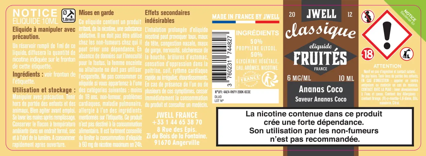 40X114 10ML ANANAS COCO 10ML_6MG_CLASSIC FRUITES