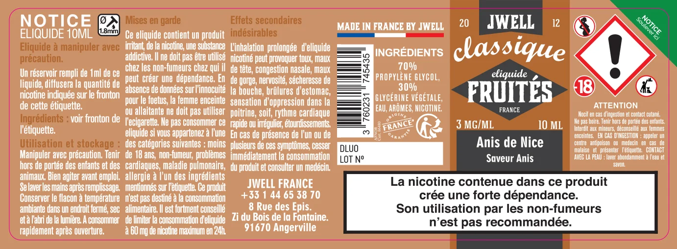 40X114 10ML ANIS DE NICE 10ml_3MG - CLASSIC FRUITES
