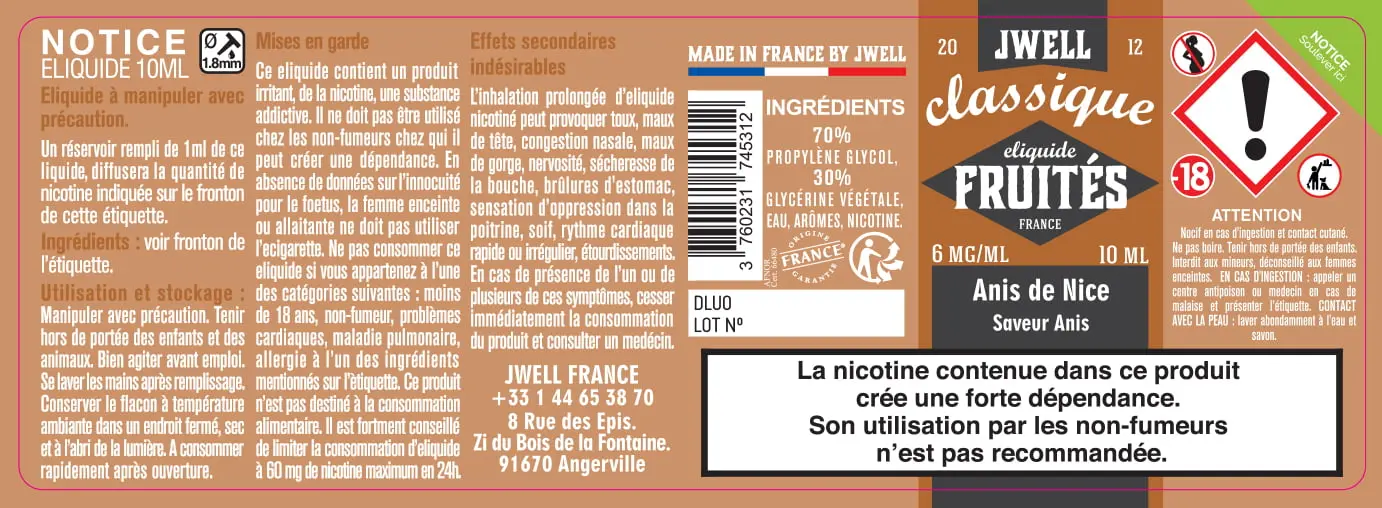 40X114 10ML ANIS DE NICE 10ml_6MG - CLASSIC FRUITES