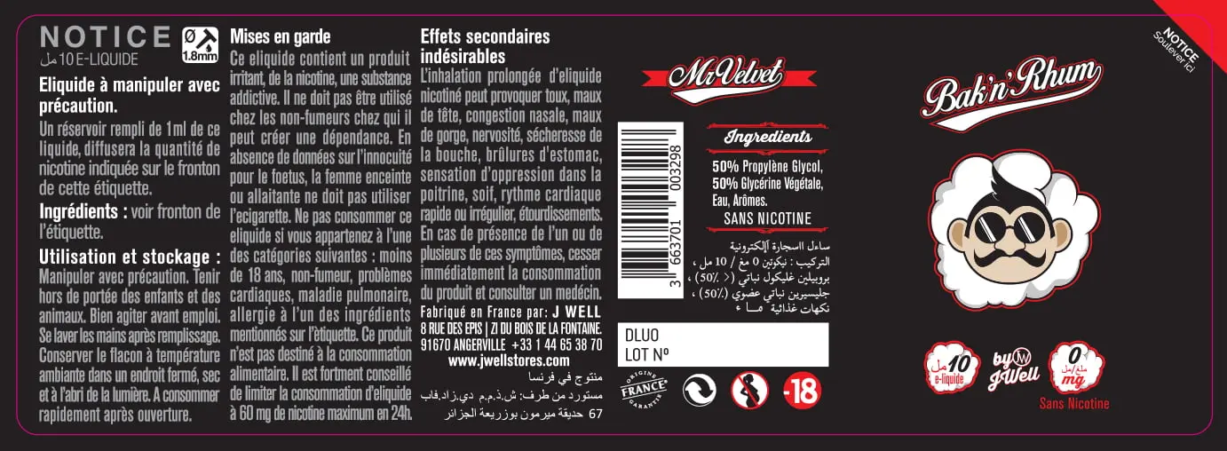 40X114 10ML BACK'N RHUM 10ml ALGERIA-0mg