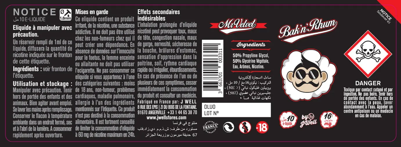 40X114 10ML BACK'N RHUM 10ml ALGERIA-16mg