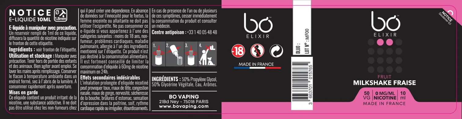 30X125 10ML BO-ELIXIR_MILKSHAKE-FRAISE_10ml_FR_0mg