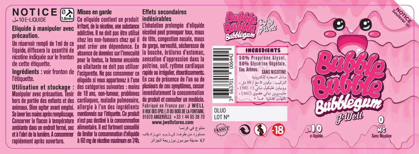40X114 10ML BUBBLE BUBBLE 10ml ALGERIA-0mg