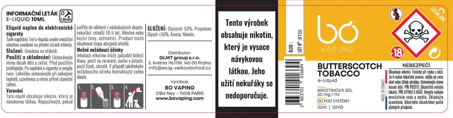 30X125 10ML BUTTERSCOTCH-TOBACCO_20mg_BO_10ml_Czechia