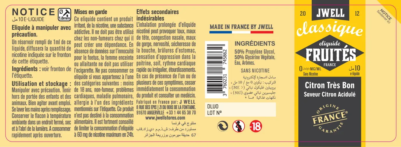 40X114 10ML CITRON TRES BON 10ml ALGERIA-0mg