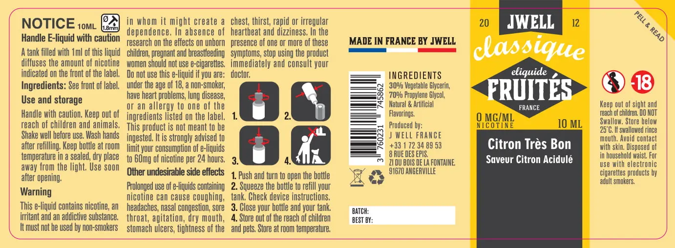 40X114 10ML CITRON TRES BON 10ml-UK - 0mg