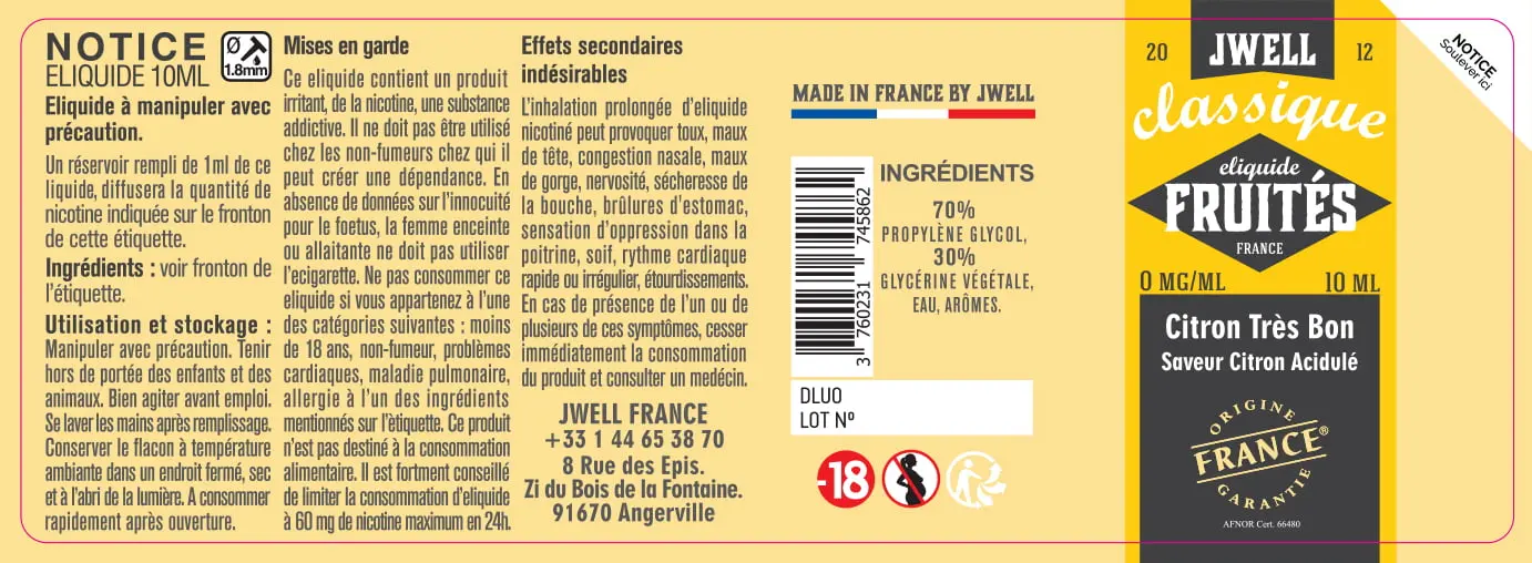 40X114 10ML CITRON TRES BON 10ml_0MG - CLASSIC FRUITES