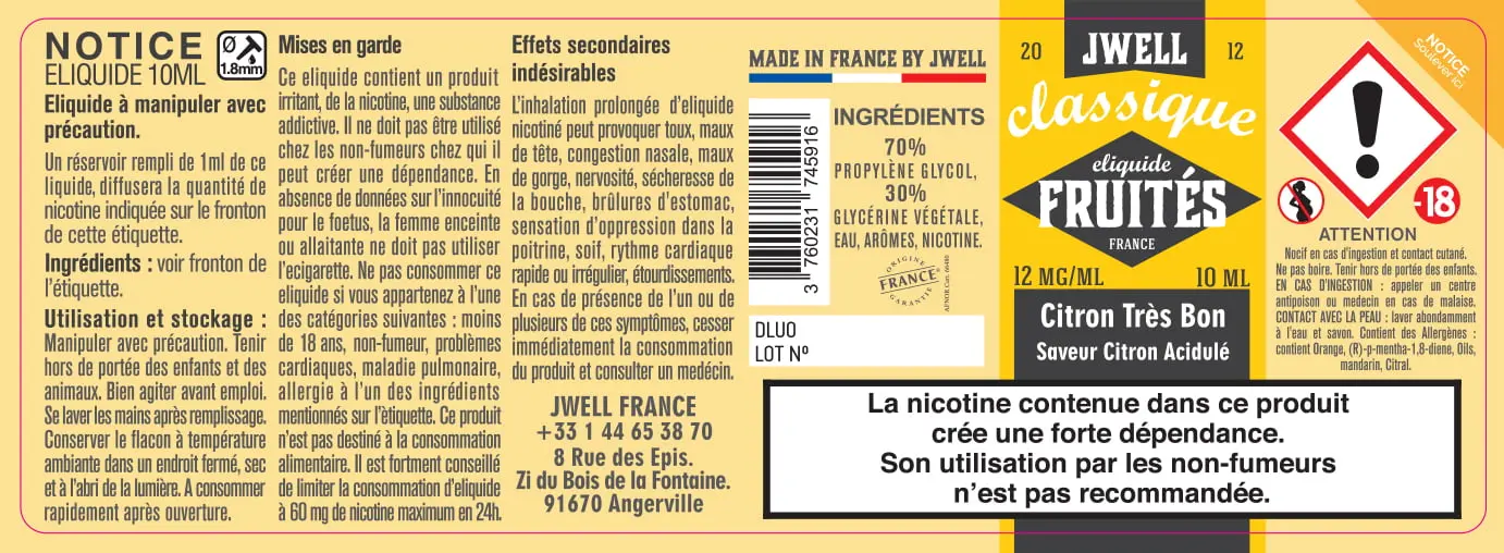40X114 10ML CITRON TRES BON 10ml_12MG - CLASSIC FRUITES