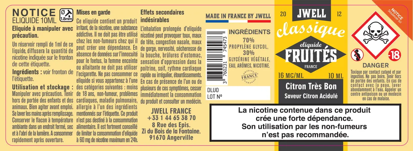 40X114 10ML CITRON TRES BON 10ml_16MG - CLASSIC FRUITES