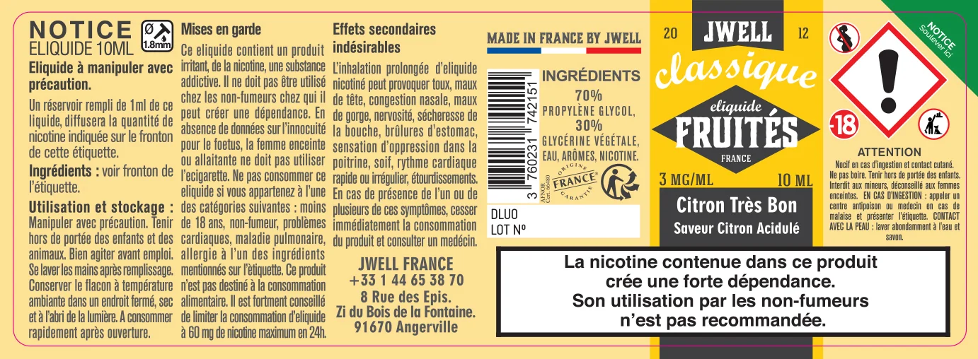40X114 10ML CITRON TRES BON 10ml_3mg