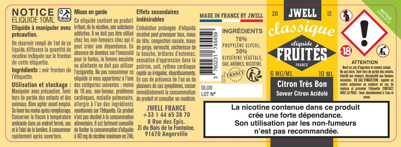 40X114 10ML CITRON TRES BON 10ml_6MG - CLASSIC FRUITES