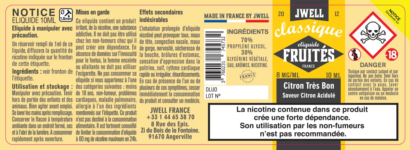 40X114 10ML CITRON TRES BON 10ml_8MG - CLASSIC FRUITES