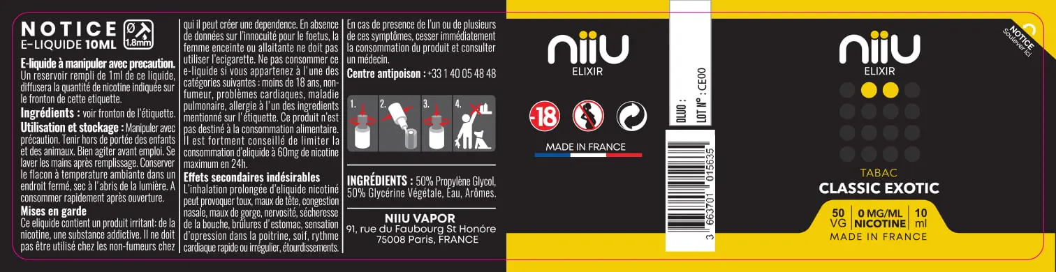 30X125 10ML CLASSIC-EXOTIC_NIIU-Elixir_10ml_0mg_FR