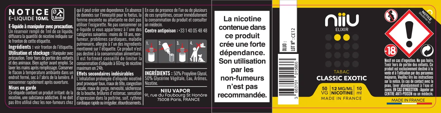 30X125 10ML CLASSIC-EXOTIC_NIIU-Elixir_10ml_12mg_FR
