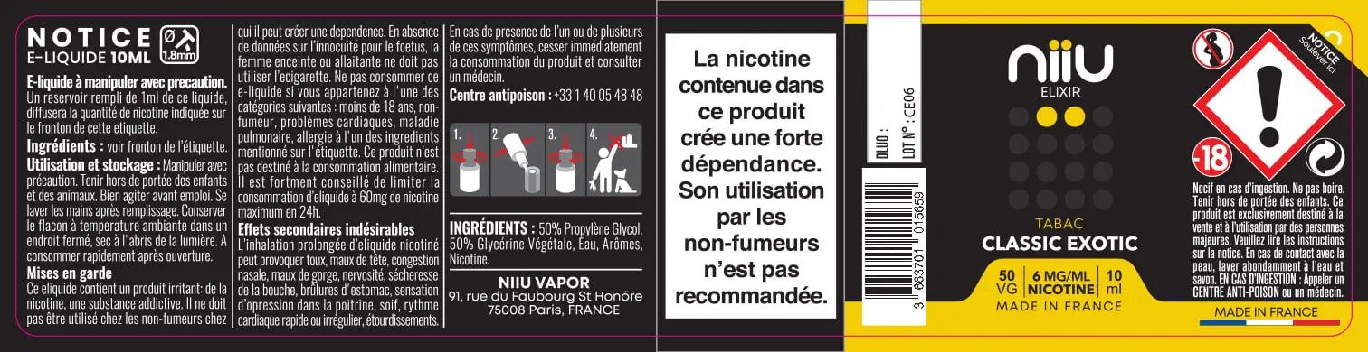 30X125 10ML CLASSIC-EXOTIC_NIIU-Elixir_10ml_6mg_FR