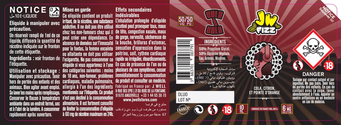 40X114 10ML COLA FIZZ 10ml ALGERIA-6mg