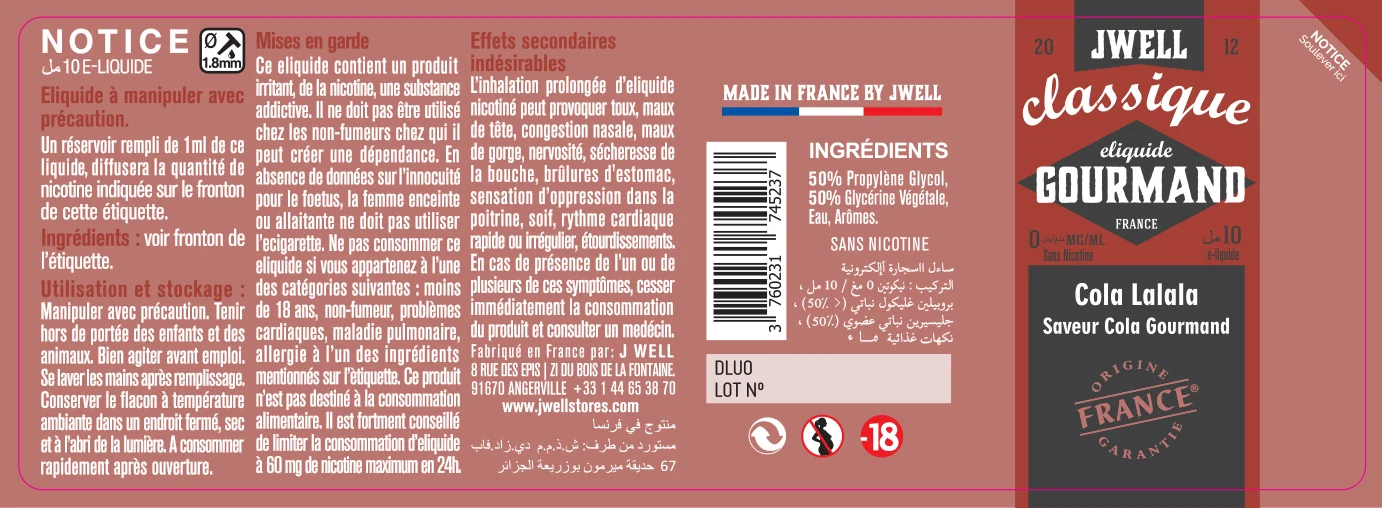 40X114 10ML COLA LALALA 10ml ALGERIA-0mg