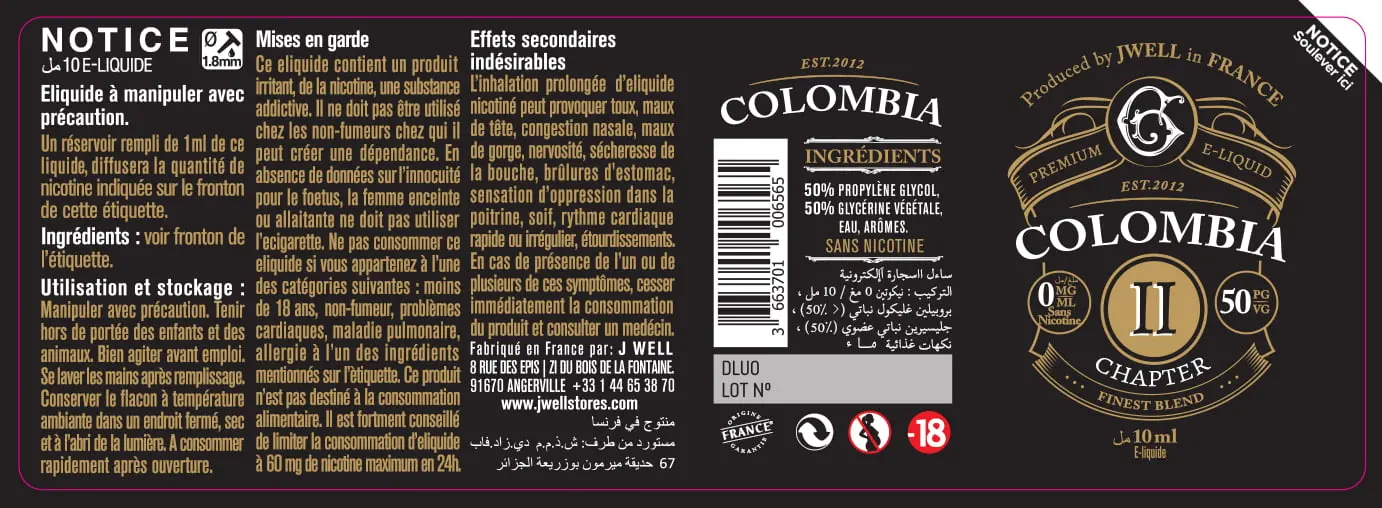 40X114 10ML COLOMBIA CHAPTER II 10ml ALGERIA-0mg