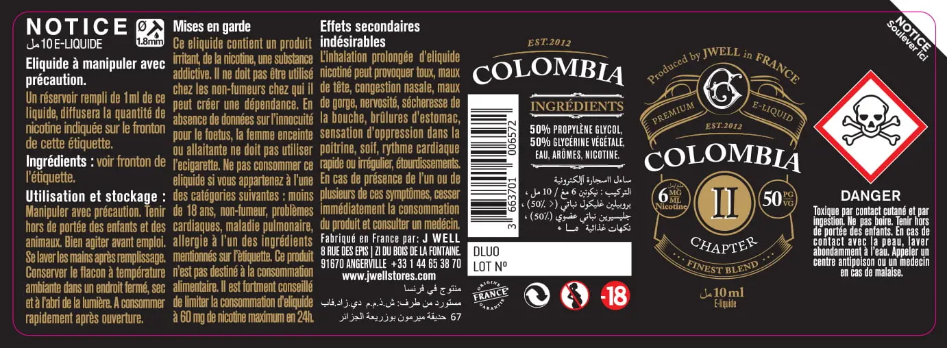 40X114 10ML COLOMBIA CHAPTER II 10ml ALGERIA-6mg