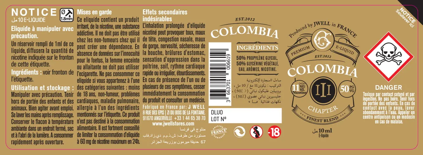 40X114 10ML COLOMBIA CHAPTER III 10ml ALGERIA-11mg