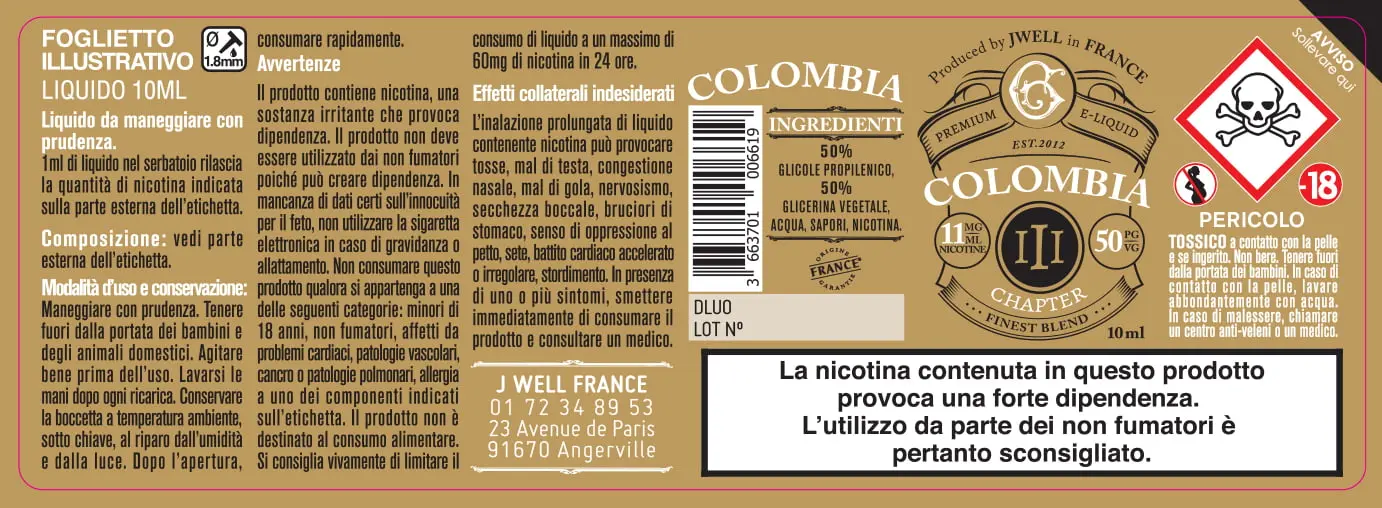 40X114 10ML COLOMBIA CHAPTER III IT 10ml-11mg