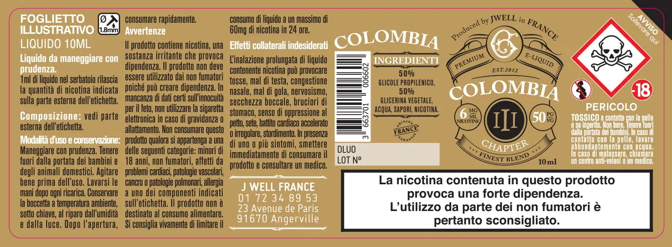 40X114 10ML COLOMBIA CHAPTER III IT 10ml-6mg