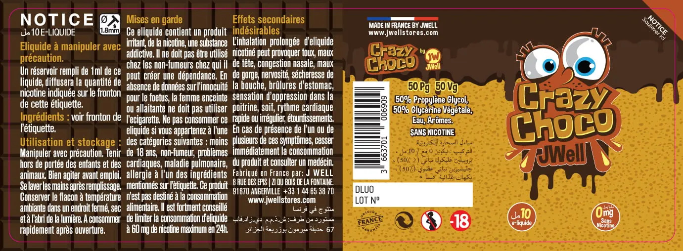 40X114 10ML CRAZY CHOCO 10ml-ALGERIA-0mg