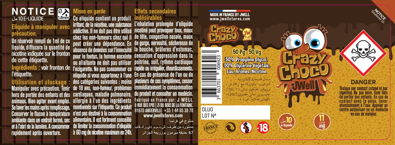 40X114 10ML CRAZY CHOCO 10ml-ALGERIA-11mg