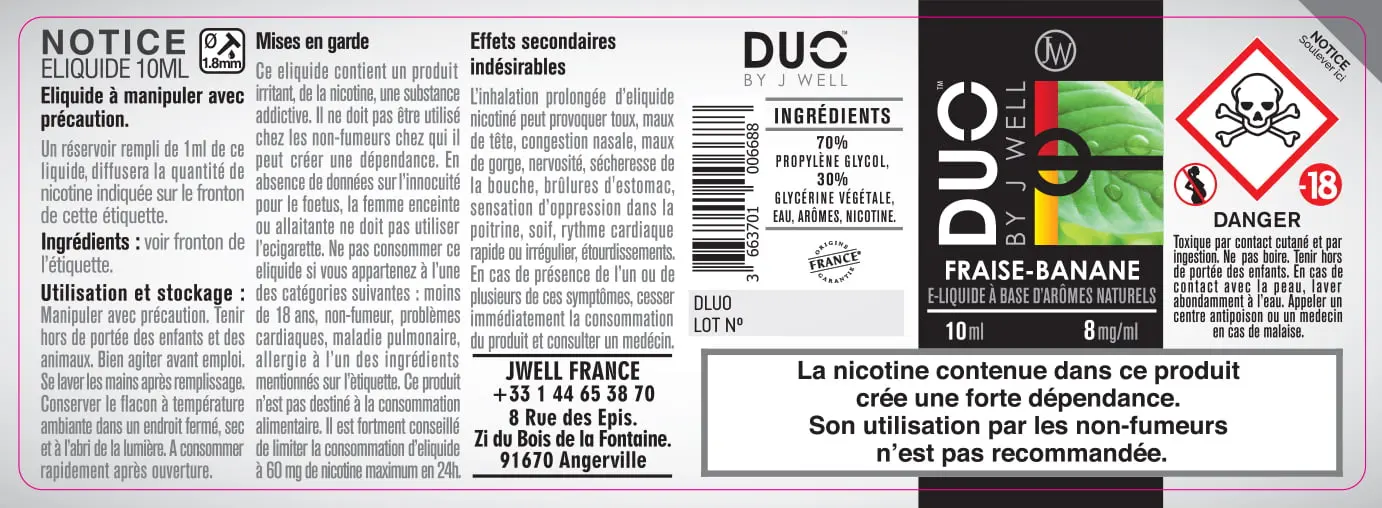 40X114 10ML DUO-FRAISE-BANANE-10ml-8mg