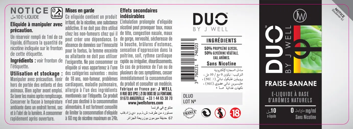 40X114 10ML DUO FRAISE BANANE 10ml ALGERIA-0mg