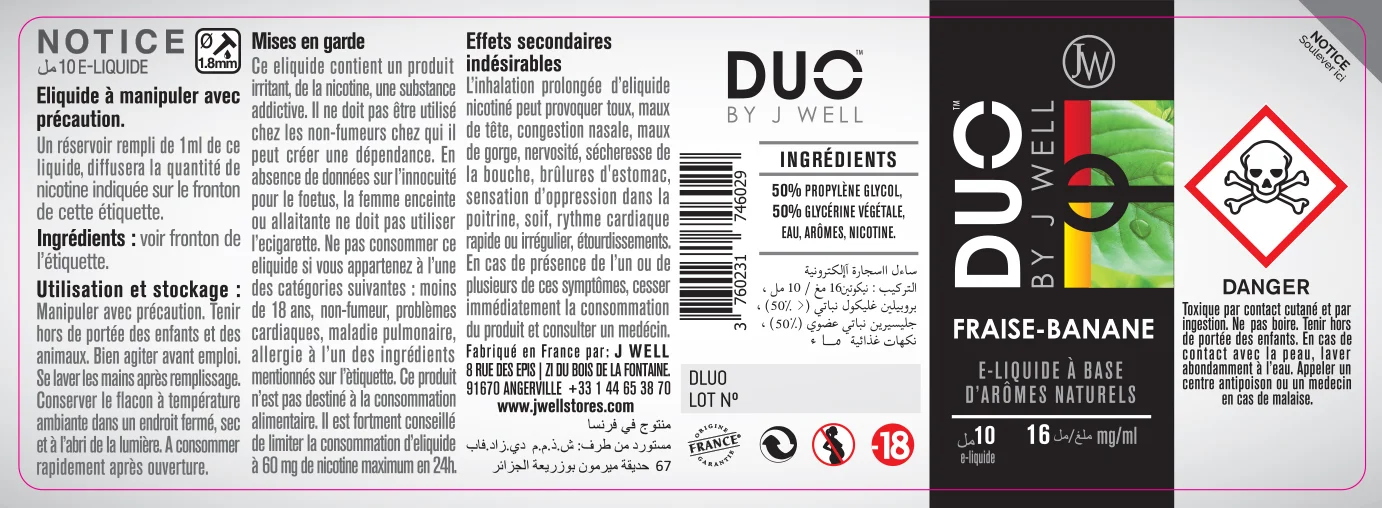 40X114 10ML DUO FRAISE BANANE 10ml ALGERIA-16mg