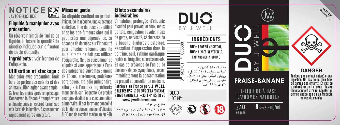 40X114 10ML DUO FRAISE BANANE 10ml ALGERIA-8mg