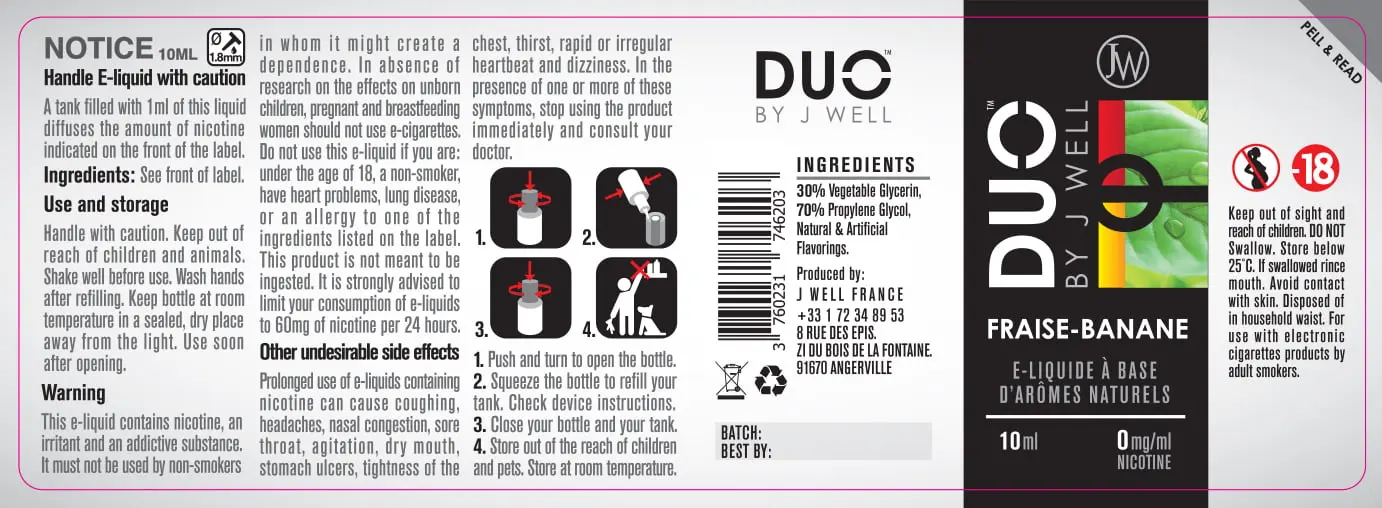 40X114 10ML DUO FRAISE BANANE 10ml-UK -0mg