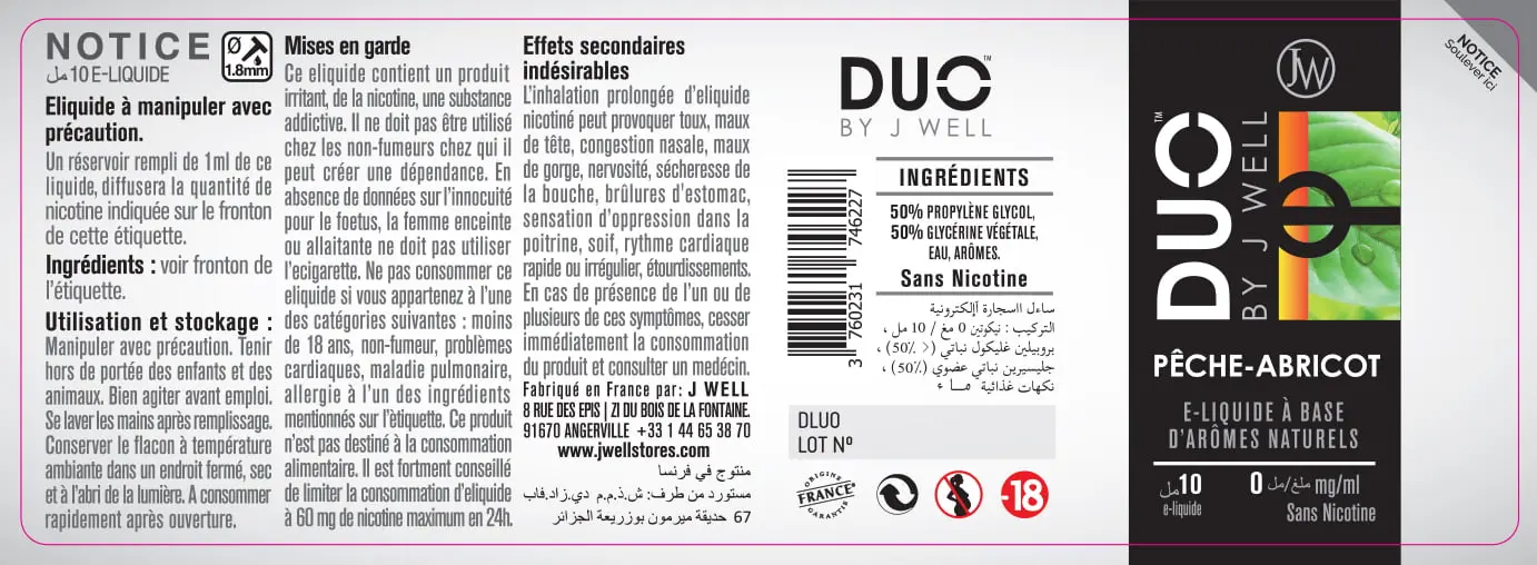40X114 10ML DUO PECHE ABRICOT 10ml ALGERIA-0mg
