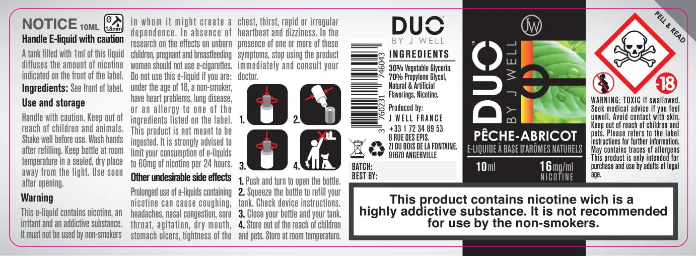 40X114 10ML DUO PECHE ABRICOT 10ml-UK - 16mg