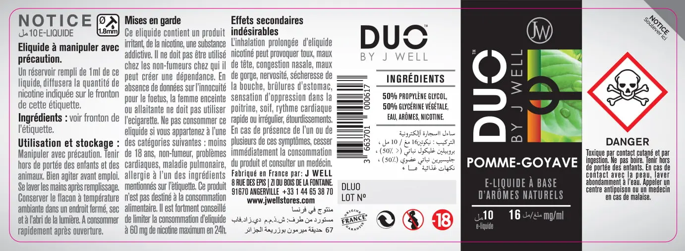 40X114 10ML DUO POMME GOYAVE 10ml ALGERIA-16mg