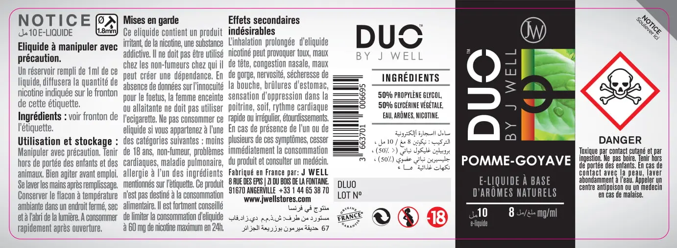 40X114 10ML DUO POMME GOYAVE 10ml ALGERIA-8mg