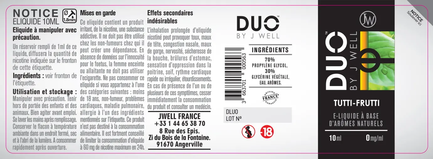 40X114 10ML DUO-TUTTI-FRUTTI-10ml-0mg