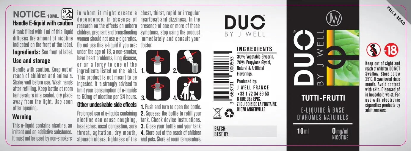 40X114 10ML DUO TUTTI FRUTTI 10ml-UK - 0mg