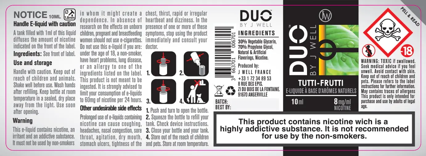 40X114 10ML DUO TUTTI FRUTTI 10ml-UK - 8mg