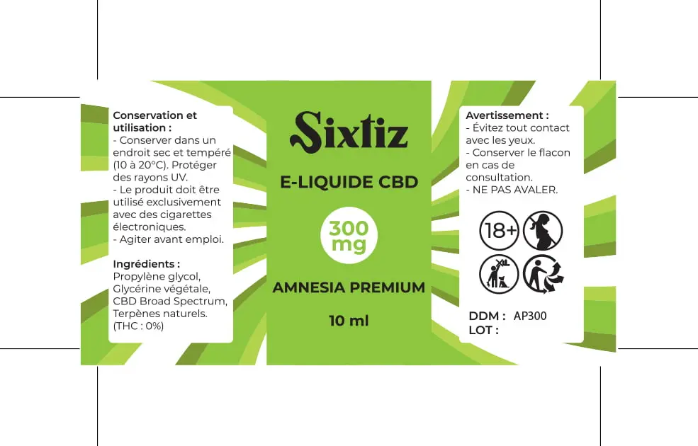 30X60 10ML EXE_ETIQUETTE_E-LIQUIDE_AMNESIA_SIXTIZ_300mg_10ml