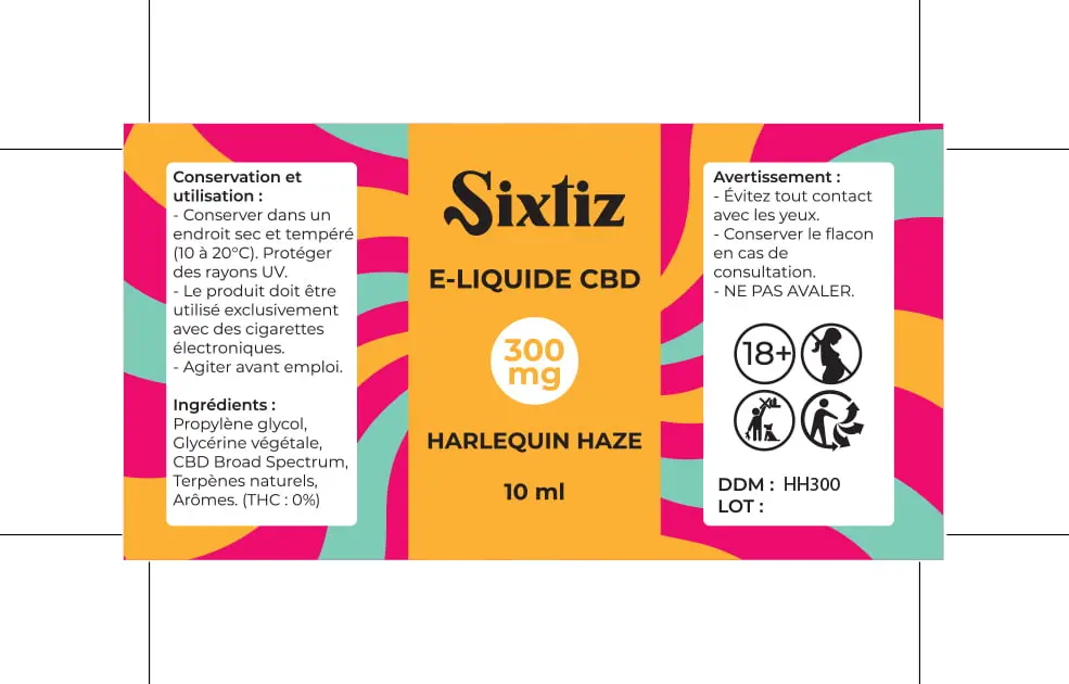 30X60 10ML EXE_ETIQUETTE_E-LIQUIDE_HARLEQUIN_SIXTIZ_300mg_10ml