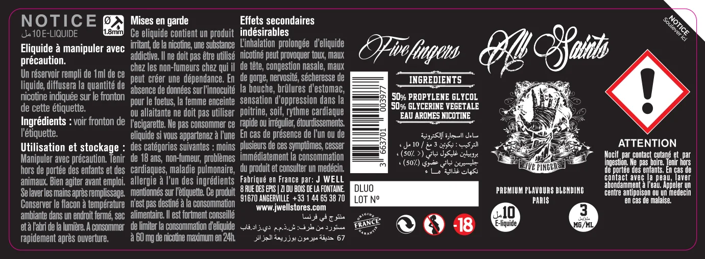 40X114 10ML FIVE FINGERS 10ml ALGERIA-3mg
