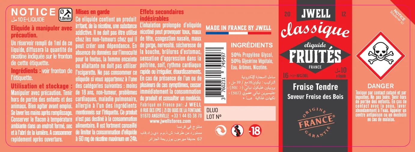40X114 10ML FRAISE TENDRE 10ml ALGERIA-16mg
